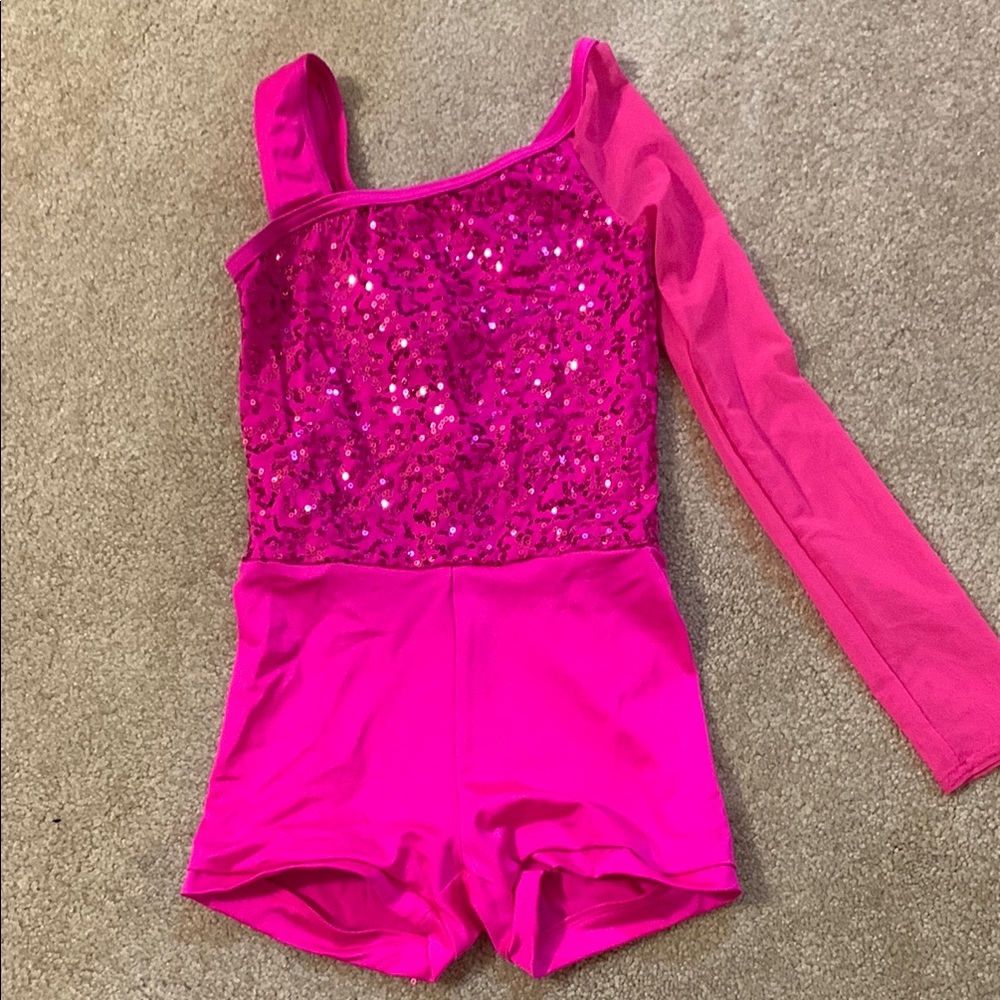 Weissman Pink Dance Costume Asymmetrical Sequin Design